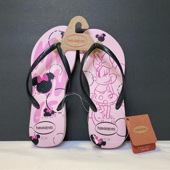 Havaianas Shoes - Havaianas Disney Slim Flip Flops Peony Rose Minnie Mouse USA Women’s Size 7/8